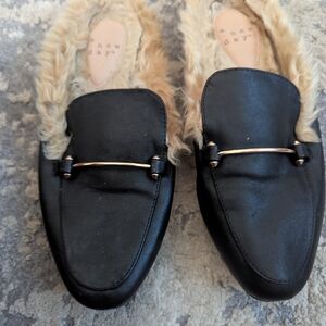A New Day Black Loafers with Gold Accent and Faux Fur
